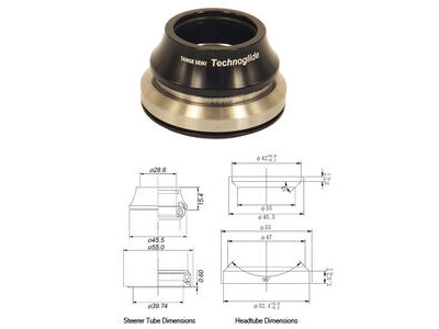 Tange Seiki Technoglide IS245 Fully Integrated Headset in Black. 1 1/8" 1 1/2" + 15mm Alloy Tall Cap Cover