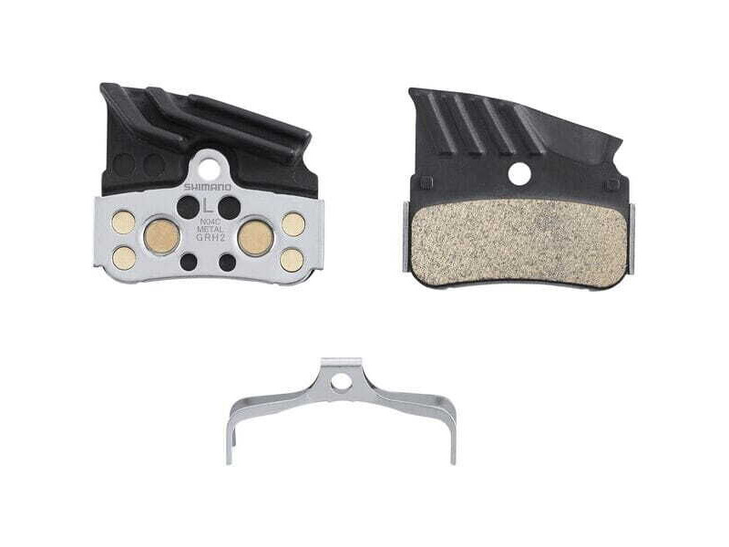 Shimano N04C disc pads & spring, alloy/stainless back with cooling fins, metal sintered click to zoom image