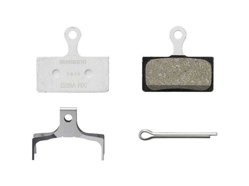 Shimano G05A-RX disc pads & spring, alloy back, resin click to zoom image